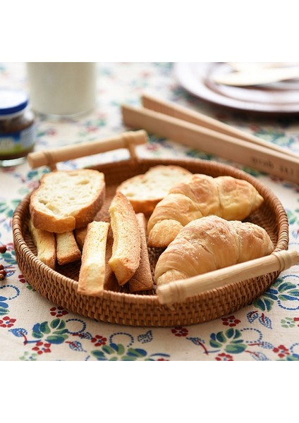 Rattan Ekmek Sepeti Yuvarlak Dokuma Çay Tepsisi Sunmak Için Çalışma Partileri Kahve Kahvaltı (Yurt Dışından)