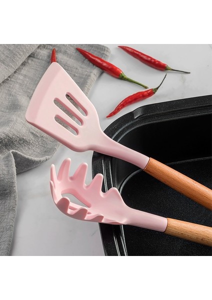 Silikon Pişirme Araçları Gereçler Set Yapışmaz Spatula Kürek Ahşap Kolu Pişirme Araçları Saklama Kutusu İle Set Mutfak Aksesuarları | Pişirme Aracı Setleri (Yurt Dışından)