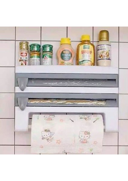 çok Fonksiyonlu Mutfak Depolama Organizatör Asmak Cling Film Kesici Teneke Folyolar Rulo Dağıtıcı Kağıt Havlu Tutucu Şişe Raf Raf | Plastik Wrap Dispenserler (Yurt Dışından) modelleri