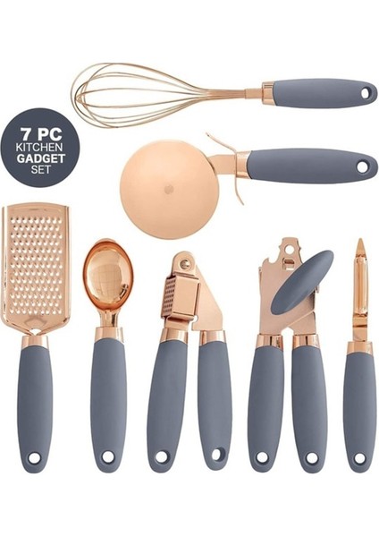 7 Parça Mutfak Gadgets Set Kapak Kaplamalı Paslanmaz Çelik Gereçler Yumuşak Dokunmatik Kolları, Sarımsak Basın Çırpma Peynir Grater | Pişirme Aracı Setleri (Yurt Dışından)