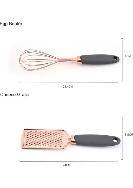 7 Parça Mutfak Gadgets Set Kapak Kaplamalı Paslanmaz Çelik Gereçler Yumuşak Dokunmatik Kolları, Sarımsak Basın Çırpma Peynir Grater | Pişirme Aracı Setleri (Yurt Dışından)