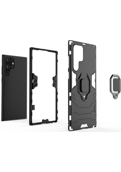 Galaxy S22 Ultra 5g Için Sert Pc + Yumuşak Tpu Tutma Halkalı Darbeye Dayanıklı Telefon Kılıfı (Yurt Dışından) fiyatları