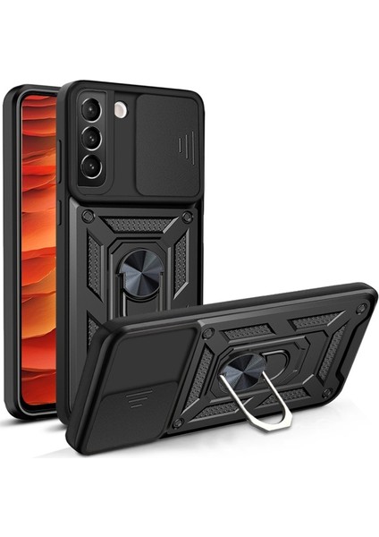 Galaxy S22 5g Için Sert Pc + Tpu Kamera Korumalı Destek Halkalı Telefon Kılıfı (Yurt Dışından)
