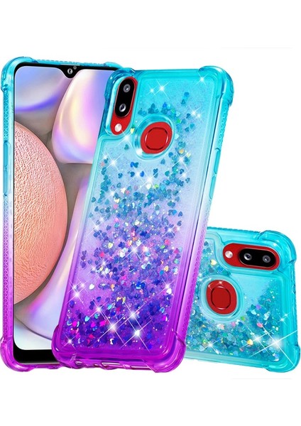 Galaxy A10S Için Gradyan Renkli Parıltılı Dört Köşe Korumalı Tpu Telefon Kılıfı (Yurt Dışından)