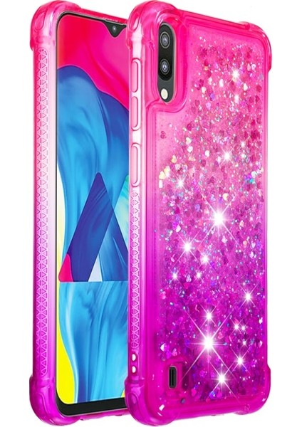 Galaxy M10 / A10 Için Gradyan Renkli Parıltılı Dört Köşe Korumalı Tpu Telefon Kılıfı (Yurt Dışından)