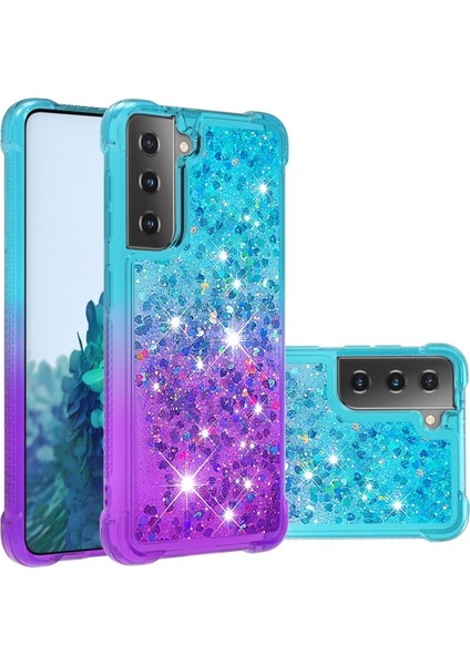 Galaxy S21 + 5g Için Gradyan Renkli Parıltılı Dört Köşe Korumalı Tpu Telefon Kılıfı (Yurt Dışından)