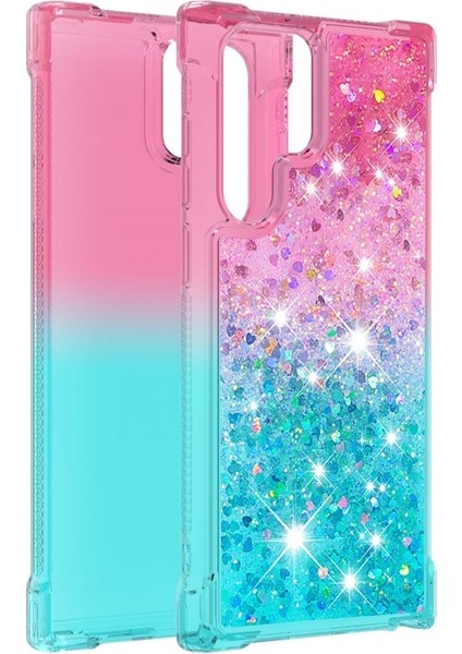Galaxy S22 Ultra 5g Için Gradyan Renkli Parıltılı Dört Köşe Korumalı Kordonlu Tpu Telefon Kılıfı (Yurt Dışından)