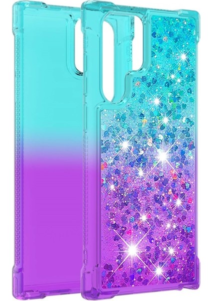 Galaxy S22 Ultra 5g Için Gradyan Renkli Parıltılı Dört Köşe Korumalı Kordonlu Tpu Telefon Kılıfı (Yurt Dışından)
