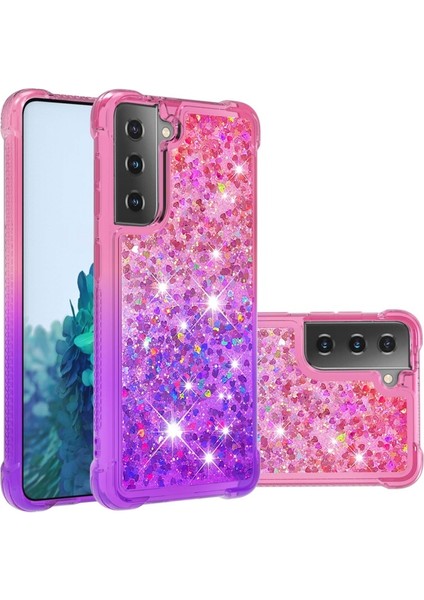 Galaxy S21 + 5g Için Gradyan Renkli Parıltılı Dört Köşe Korumalı Tpu Telefon Kılıfı (Yurt Dışından)