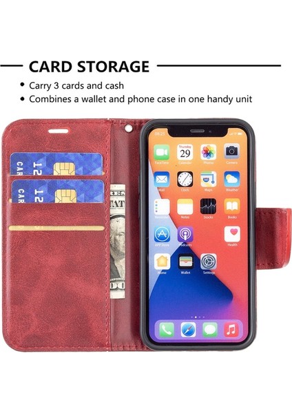 Apple iPhone 13 Mini 5.4 Inç Uyumlu Deri Cüzdan Telefon Kılıfı - Kırmızı (Yurt Dışından)
