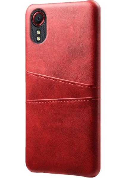 Galaxy Xcover 5 Için Pu Deri Kaplamalı Sert Pc Çift Kart Yuvalı Telefon Kılıfı - KırmızıOto-Onay fiyatları