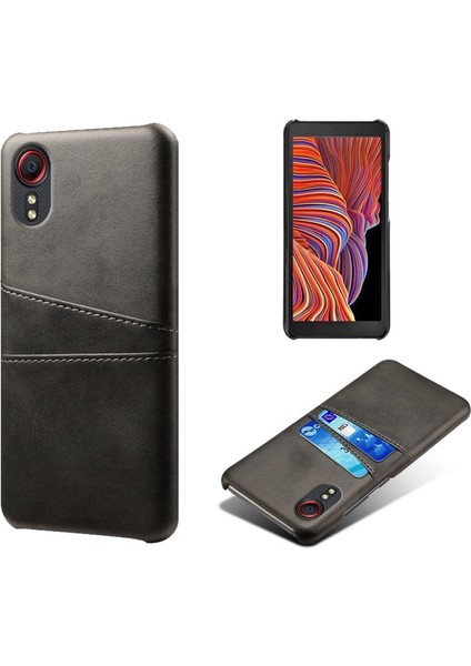 Galaxy Xcover 5 Için Pu Deri Kaplamalı Sert Pc Çift Kart Yuvalı Telefon Kılıfı - Siyah