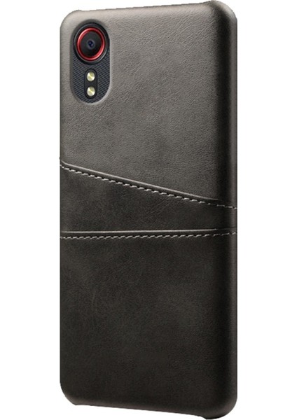 Galaxy Xcover 5 Için Pu Deri Kaplamalı Sert Pc Çift Kart Yuvalı Telefon Kılıfı - Siyah fiyatları