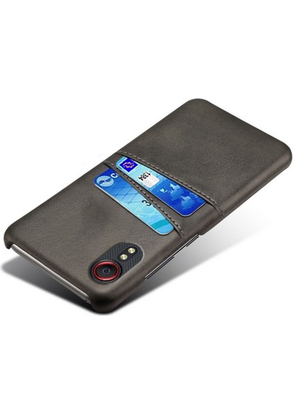 Galaxy Xcover 5 Için Pu Deri Kaplamalı Sert Pc Çift Kart Yuvalı Telefon Kılıfı - Siyah modelleri