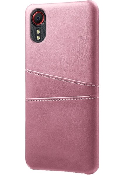 Galaxy Xcover 5 Için Pu Deri Kaplamalı Sert Pc Çift Kart Yuvalı Telefon Kılıfı - Pudra Pembe fiyatları