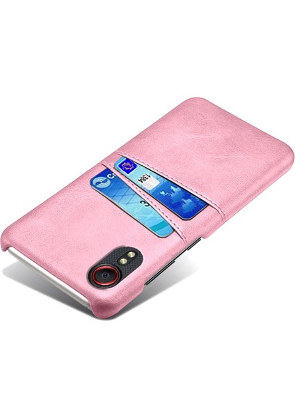 Galaxy Xcover 5 Için Pu Deri Kaplamalı Sert Pc Çift Kart Yuvalı Telefon Kılıfı - Pudra Pembe modelleri