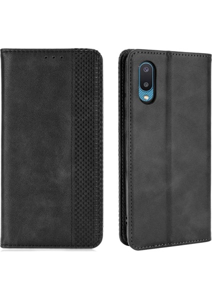 Galaxy M02 Için Manyetik Vintage Cüzdan Tasarım Deri Telefon Kılıfı - Siyah