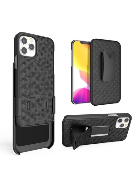 Apple iPhone 12 Için Döner Klipsli Pc + Tpu Telefon Kılıfı - Siyah