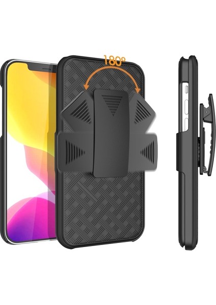 Apple iPhone 12 Için Döner Klipsli Pc + Tpu Telefon Kılıfı - Siyah