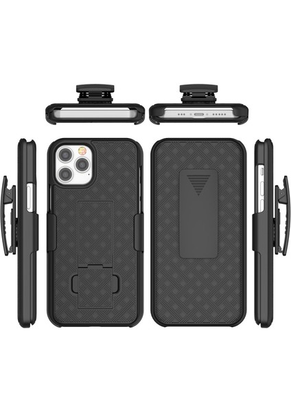 Apple iPhone 12 Için Döner Klipsli Pc + Tpu Telefon Kılıfı - Siyah