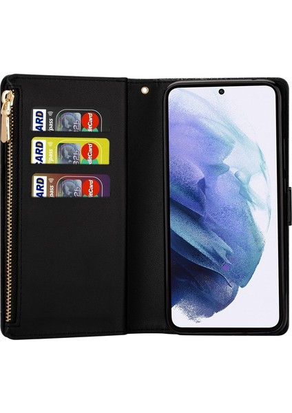 Galaxy S22 Ultra 5g Için Kayışlı Simli Manyetik Kapaklı Telefon Kılıfı - Siyah indirimleri