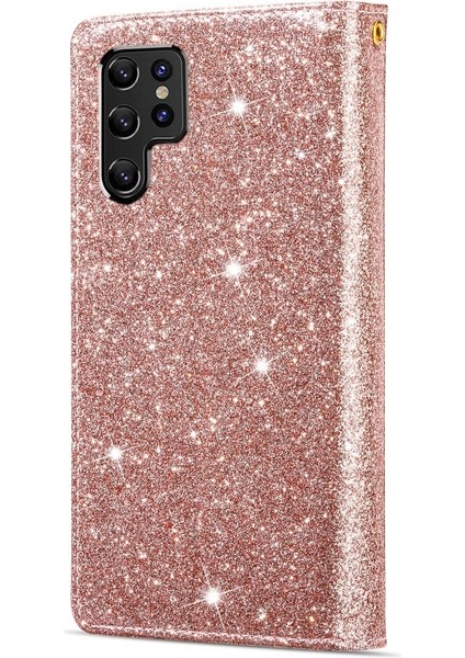 Galaxy S22 Ultra 5g Için Kayışlı Simli Manyetik Kapaklı Telefon Kılıfı - Pudra Pembe(Yurt Dışından) modelleri