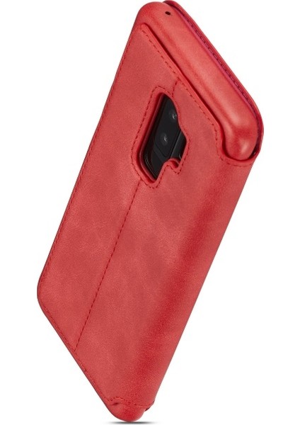 Galaxy S9 Plus G965 Retro Tarzı Deri Standlı Kart Yuvalı Telefon Kılıfı - Kırmızı modelleri
