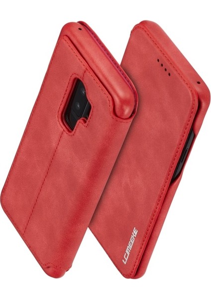 Galaxy S9 Plus G965 Retro Tarzı Deri Standlı Kart Yuvalı Telefon Kılıfı - Kırmızı fırsatları