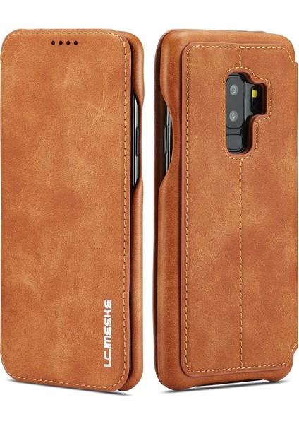 Galaxy S9 Plus G965 Retro Tarzı Deri Standlı Kart Yuvalı Telefon Kılıfı - Mavi(Yurt Dışından)
