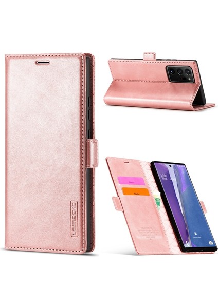 Galaxy NOTE20 Ultra / NOTE20 Ultra 5g Için Lc Manyetik Deri Cüzdanlı ve Standlı Telefon Kılıfı - Pudra Pembe
