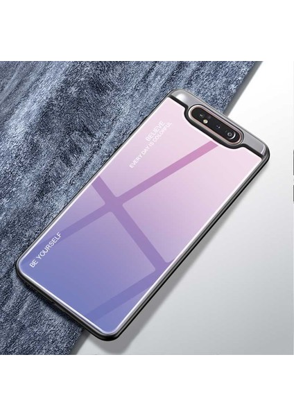 Galaxy A80 / A90 Için Gradyan Renkli Temperli Cam + Pc + Tpu Telefon Kılıfı