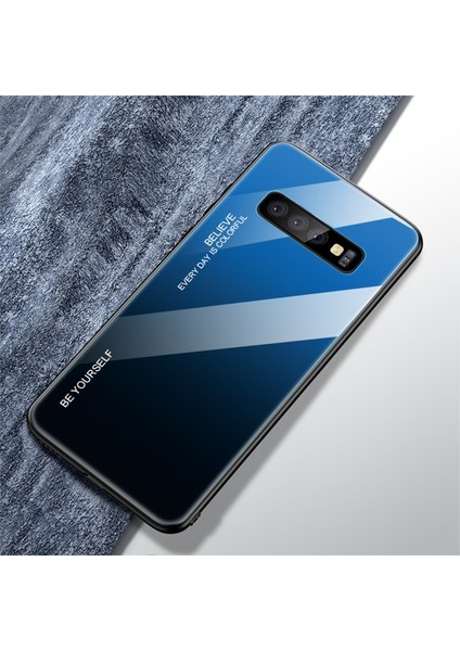 Galaxy S10 Için Gradyan Renkli Temperli Cam Tpu + Pc Telefon Kılıfı