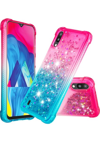 Galaxy M10 / A10 Için Gradyan Renkli Parıltılı Dört Köşe Korumalı Tpu Telefon Kılıfı