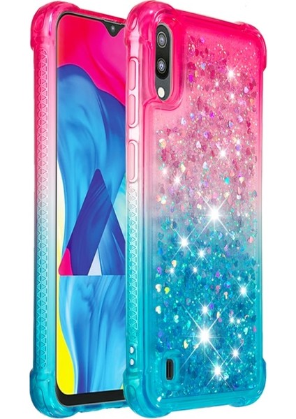 Galaxy M10 / A10 Için Gradyan Renkli Parıltılı Dört Köşe Korumalı Tpu Telefon Kılıfı