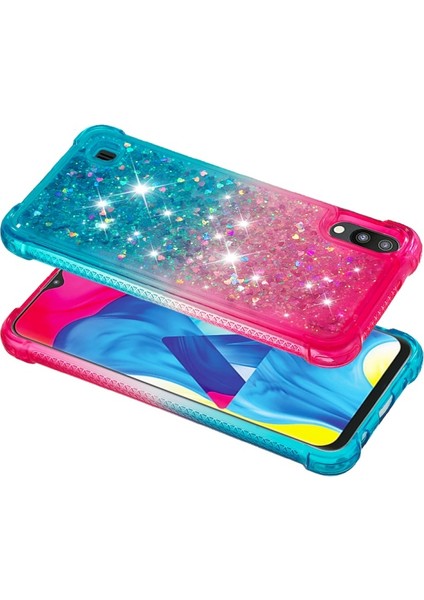 Galaxy M10 / A10 Için Gradyan Renkli Parıltılı Dört Köşe Korumalı Tpu Telefon Kılıfı