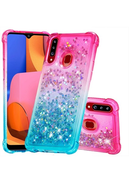Galaxy A20S Için Gradyan Renkli Parıltılı Dört Köşe Korumalı Tpu Telefon Kılıfı(Yurt Dışından)