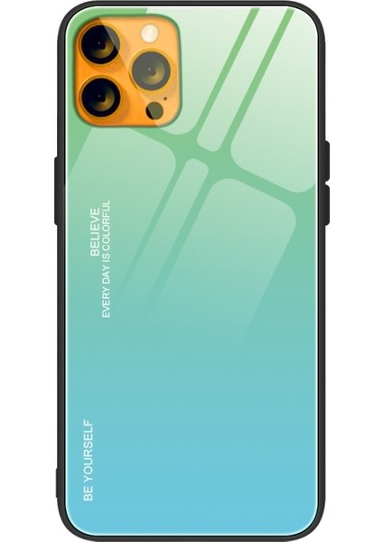 Apple iPhone 13 Mini 5.4 Inç Uyumlu Degrade 9 H Temperli Cam + Tpu Aşınmaya Dayanıklı Hibrit Telefon Kılıfı - Turkuaz / Mavi