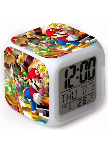 Çalar Saat Süper Mario Led Parlayan Dijital 7 Renk Değiştirme Masa Saati (Yurt Dışından)