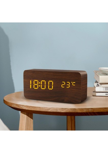 led Çalar Saat Ahşap Izle Masa Ses Kontrolü Dijital Ahşap Despertador Usb / Aaa Powered Elektronik Masaüstü Saatler (Bambu Ahşap) (Yurt Dışından)