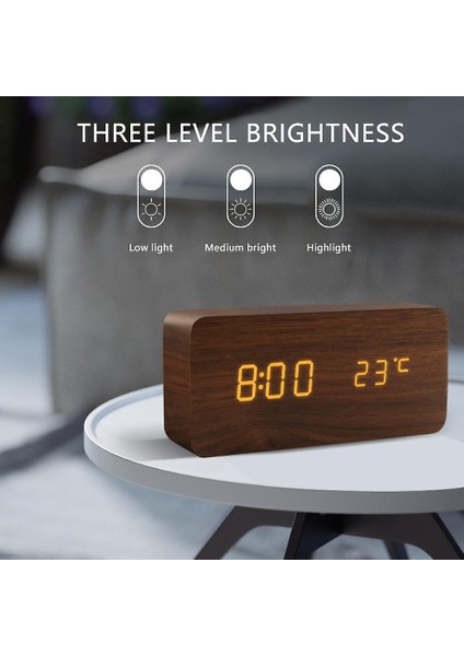led Çalar Saat Ahşap Izle Masa Ses Kontrolü Dijital Ahşap Despertador Usb / Aaa Powered Elektronik Masaüstü Saatler (Bambu Ahşap) (Yurt Dışından)