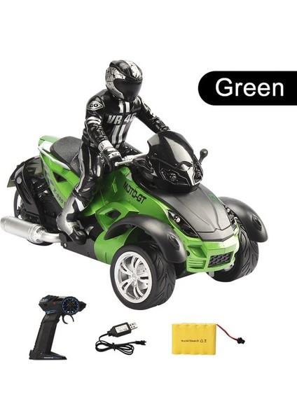Yeni 25Km / H Yüksek Hızlı Yüksek Simülasyon Rc Motosiklet Uzaktan Kumanda Motosiklet Sürüklenme Araba İle Flaş Led Işık Lastik Dönme Oyuncak (Yeşil) (Yurt Dışından)