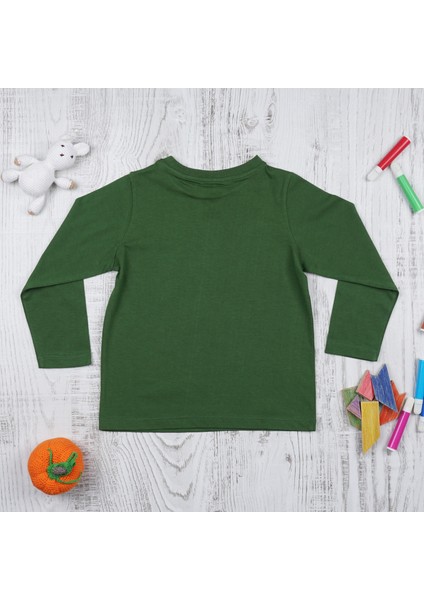 Organik Erkek Çocuk Uzun Kollu T-Shirt - Koyu Yeşil fiyatları