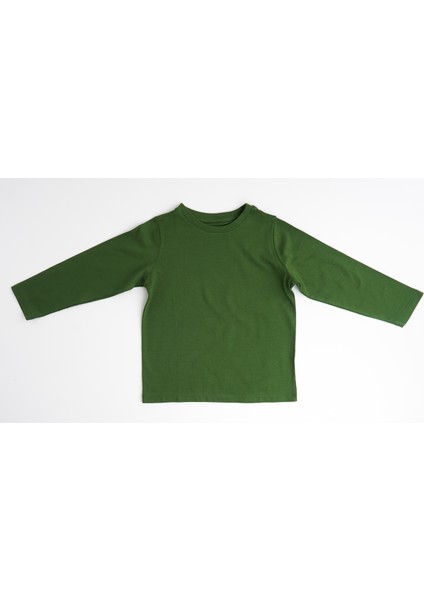 Organik Erkek Çocuk Uzun Kollu T-Shirt - Koyu Yeşil modelleri