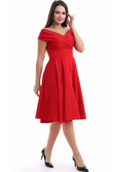 Kırmızı Kayık Yaka Elbise F107 fiyatları