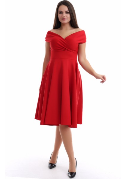 Kırmızı Kayık Yaka Elbise F107 modelleri