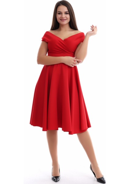 Kırmızı Kayık Yaka Elbise F107 modelleri