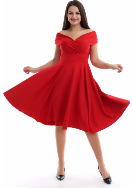 Kırmızı Kayık Yaka Elbise F107 fırsatları