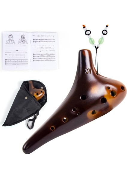 Ocarina 12 Delik Alto C Seramik Taşıma Çantası Müzik Kitabı Kayışı Kahverengi | Ocarina (Yurt Dışından)