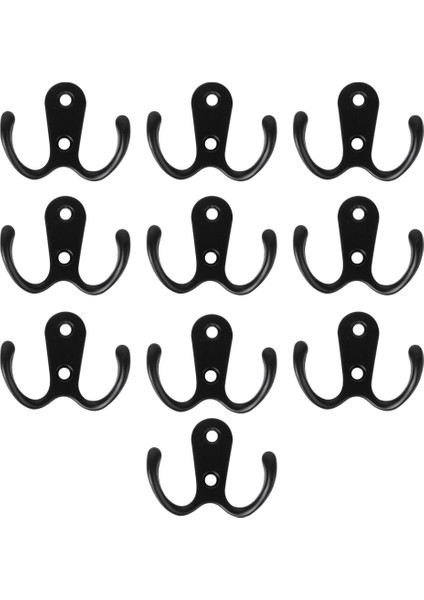 10 Adet 2 Pronged Ceket Kanca Duvara Monte 2 Delik Havlu Askısı Palto Şapka Giyim (Siyah) | Robe Hooks (Yurt Dışından)