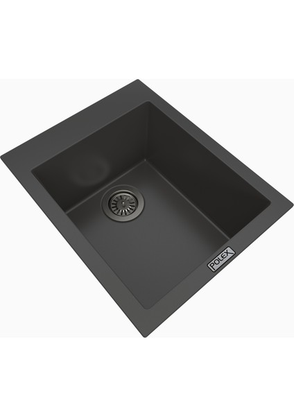 Cristalüx Granit Evye P-05 Antrasit Tezgah Altı Ve Tezgah Üstü Kare Mutfak Evyesi 41x51cm